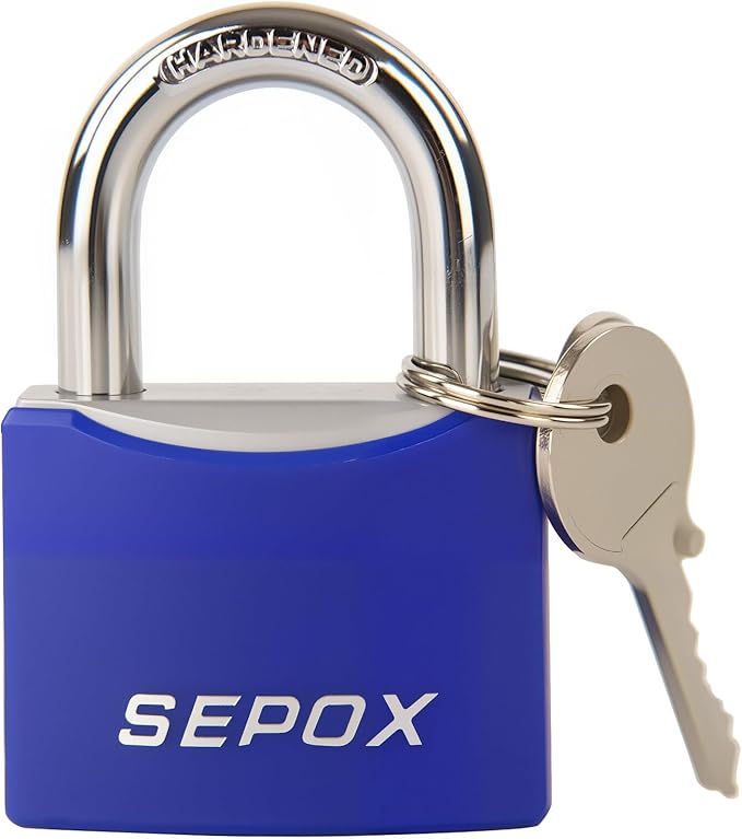 SEPOX® Large Outdoor Padlock, Heavy Duty 50mm 2" All-Weather Keyed Padlock - Solid Steel Body with 3pcs Keys, Waterproof Blue Cover, Ideal for Gates, Fences, Chain, Gym Lockers, Toolboxes & Sheds