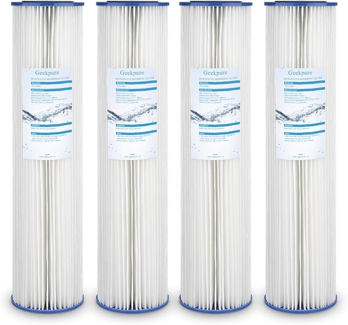 Geekpure Whole House Pleated PP Polypropylene Sediment Filter -4.5" x 20"-5 Micron (Pack 4)