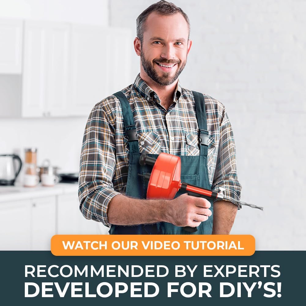 drain snake 2.0 [50 FT] - with drill attachment - Ideal plumbing snake for sink and drain unblocking - Solid drain auger for real DYIs! (50 FT - 1/4 inch)