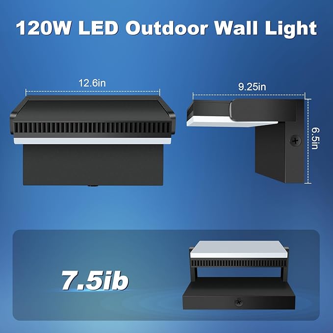 Juyace 120W LED Wall Light Outdoor Flood Lighting Exterior Fixtures 360 °Rotation 5000K for Garage Yard Barn Area Backyard Building 4pack