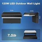 Juyace 120W LED Wall Pack Light Outdoor Security Flood Lighting Exterior Fixtures 360 °Rotation 5000K for Garage Yard Barn Area Backyard Building