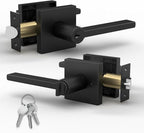 Mega Handles - Prime Entrance Handle, Entry Lever Door Handle, Heavy Duty Square Locking Lever Set for Left or Right-Handed Doors, Interior/Exterior Door Levers - Matte Black