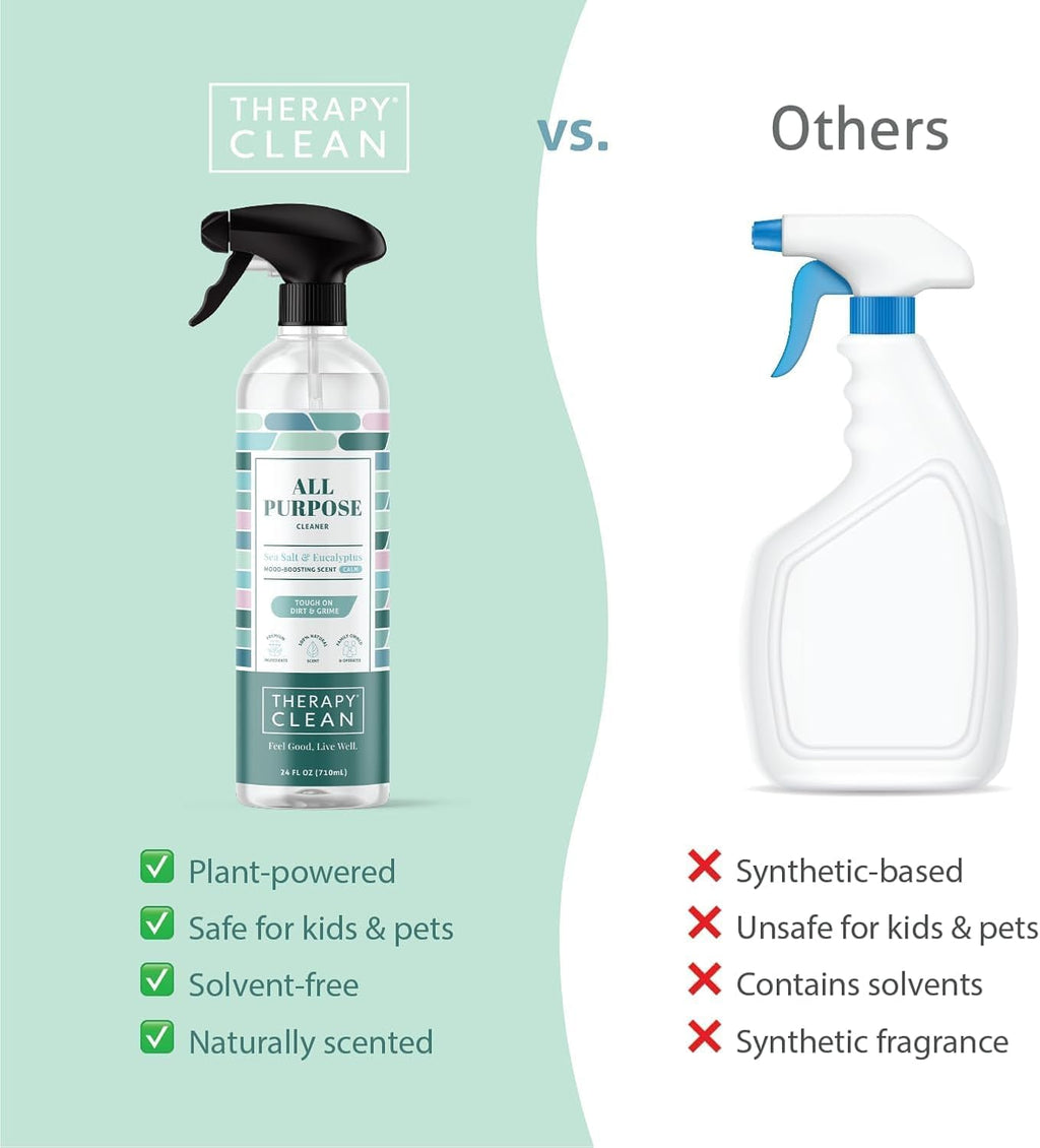 Therapy Clean All Purpose Cleaning Spray - Sea Salt & Eucalyptus 24 fl. oz (Pack of 3) - 100% Natural Scent, Kitchen Surface Counter, Surface Cleaner, Non Toxic All Purpose Cleaner Spray