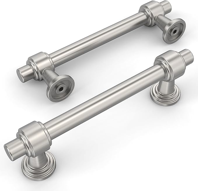 Amerdeco 10 Pack Brushed Satin Nickel Cabinet Pulls 3.75 Inch(96mm) Hole Center Drawer Pulls Cabinet Hardware Kitchen Cabinet Handles for Bathroom Dresser Pulls ZH0069