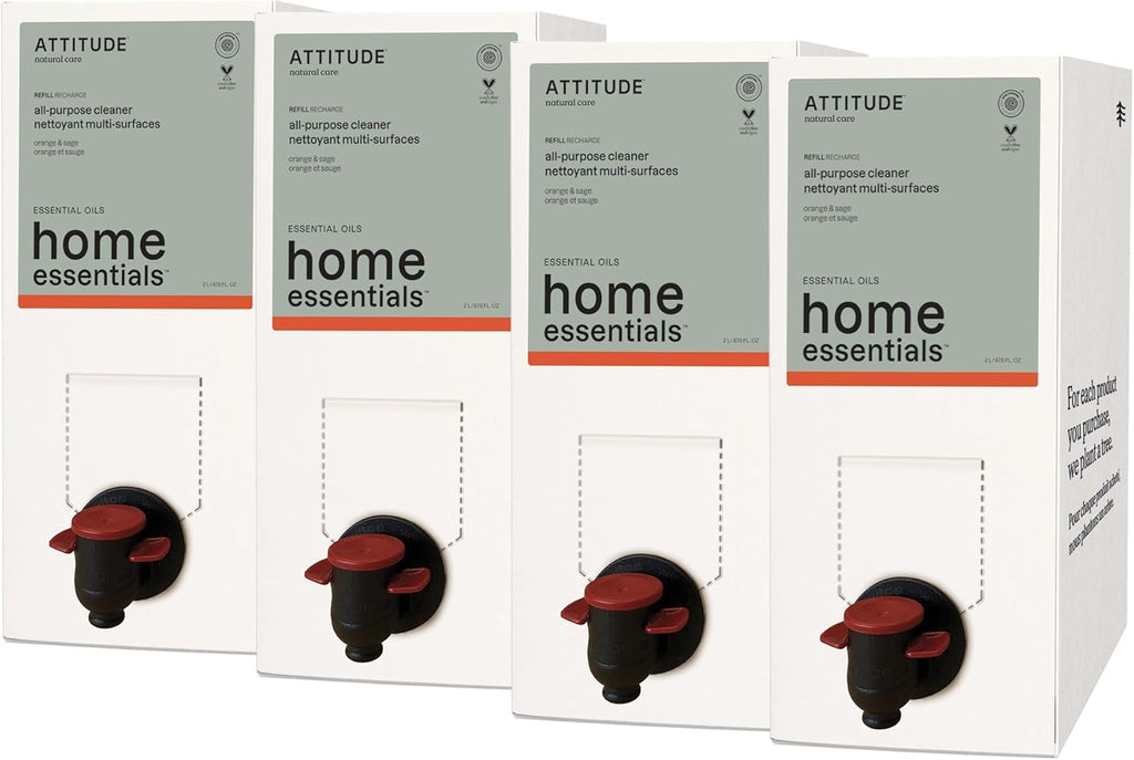 ATTITUDE Multi-Purpose Cleaner with Essential Oils, EWG Verified, Plant and Mineral-Based Ingredients, Vegan Household Products, Bulk Refill, Orange and Sage, 67.6 Fl Oz (Pack of 4)