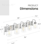 zeyu 36 Inch Farmhouse Modern Bathroom Lighting Fixture, 5-Light Bathroom Vanity Light, Brushed Nickel Finish with Clear Glass Shade, ZSL72B-5W BN