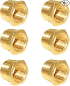 Hooshing 6PCS Brass Pipe Fitting Reducer Hex Bushing 3/4" NPT Male x 1/2" NPT Female Thread Reducer Hose Tube Atapter