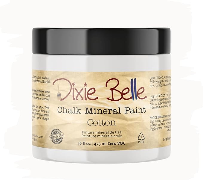 Dixie Belle Paint Company Chalk Finish Furniture Paint - Cotton (16oz) - Matte Pure White Chic Chalk Mineral DIY Furniture Paint