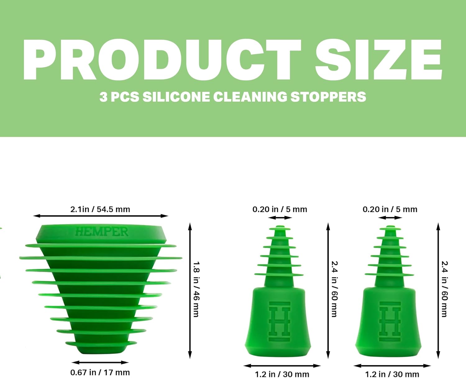 HEMPER Plugs + Caps | Universal Cleaning Plugs for Glass Water Pipes and More | Fits Male & Female Joints | Leak-Proof Seal Cleaning | Durable, Reusable & Easy to Use - (Green)