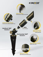 COLOER Mini Size Die-cast Brass Landscape SpotLights Outdoor,12Volt AC/DC Low Voltage LED Wired Landscape Lighting,IP65 Waterproof Outdoor Adjustable Yard Spot Light(104B,Bronze,6-Pack Without Bulb)