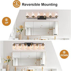 Modern 6-Light Bathroom Vanity Light Fixtures Over Mirror, Black Wall Lamp for Over Sink Bathroom，Farmhouse Wall Sconces with Clear Glass Shade for Bedroom,Living Room