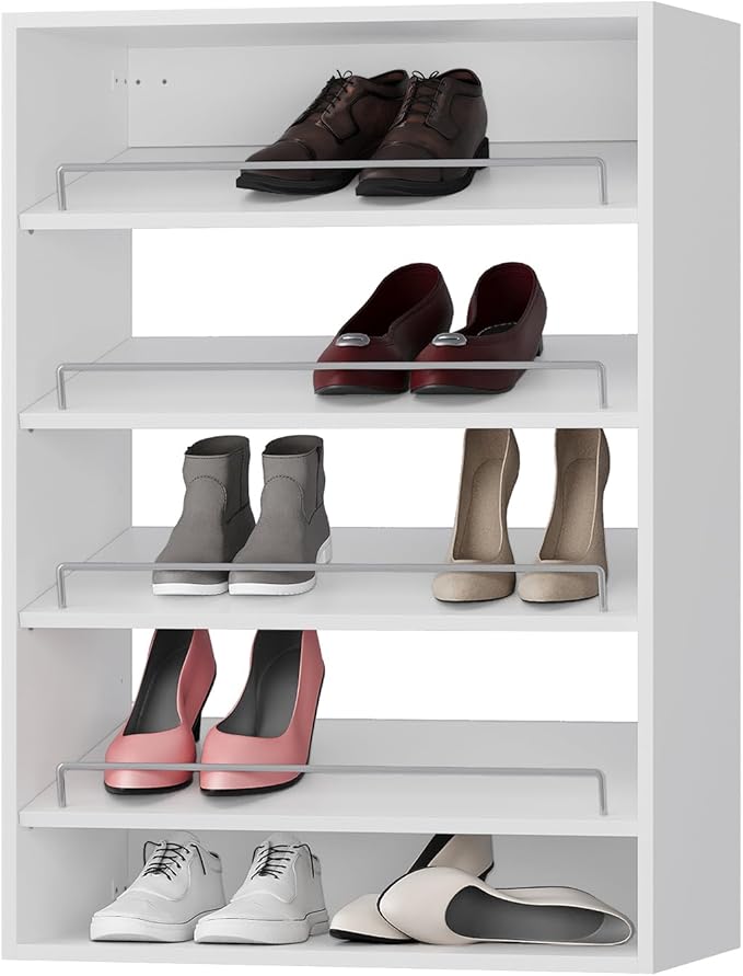 Shoe Shelf Short Tower Closet Unit, Modular Closet System, Wood Closet System Organizer with Storage for Walk In Closets, Clothing Rack for Hanging Clothes, Bedroom, White, 31.5"W