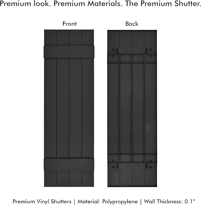 Board & Batten Vinyl Shutters (1 Pair) | 14.5"x31" (4-Board) - Black Cosmos/Paintable | Exterior Window Shutters | Includes Mounting Hardware | Simple Installation | Made in US