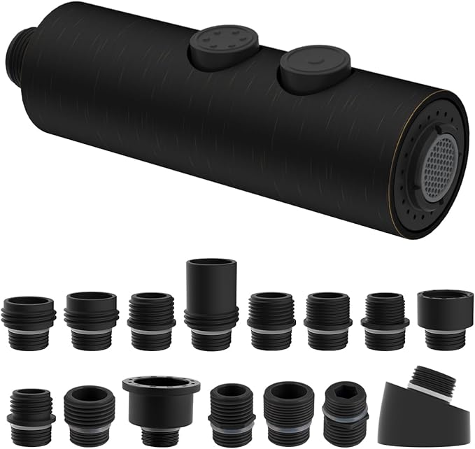 Hibbent Metal Pull Down Kitchen Faucet Head Replacement with 15 Adapters, Sink Spray Head, 2 Function Spray Nozzle Compatible with Moen, American Standard, Delta, Kohler Faucets, Oil-Rubbed Bronze