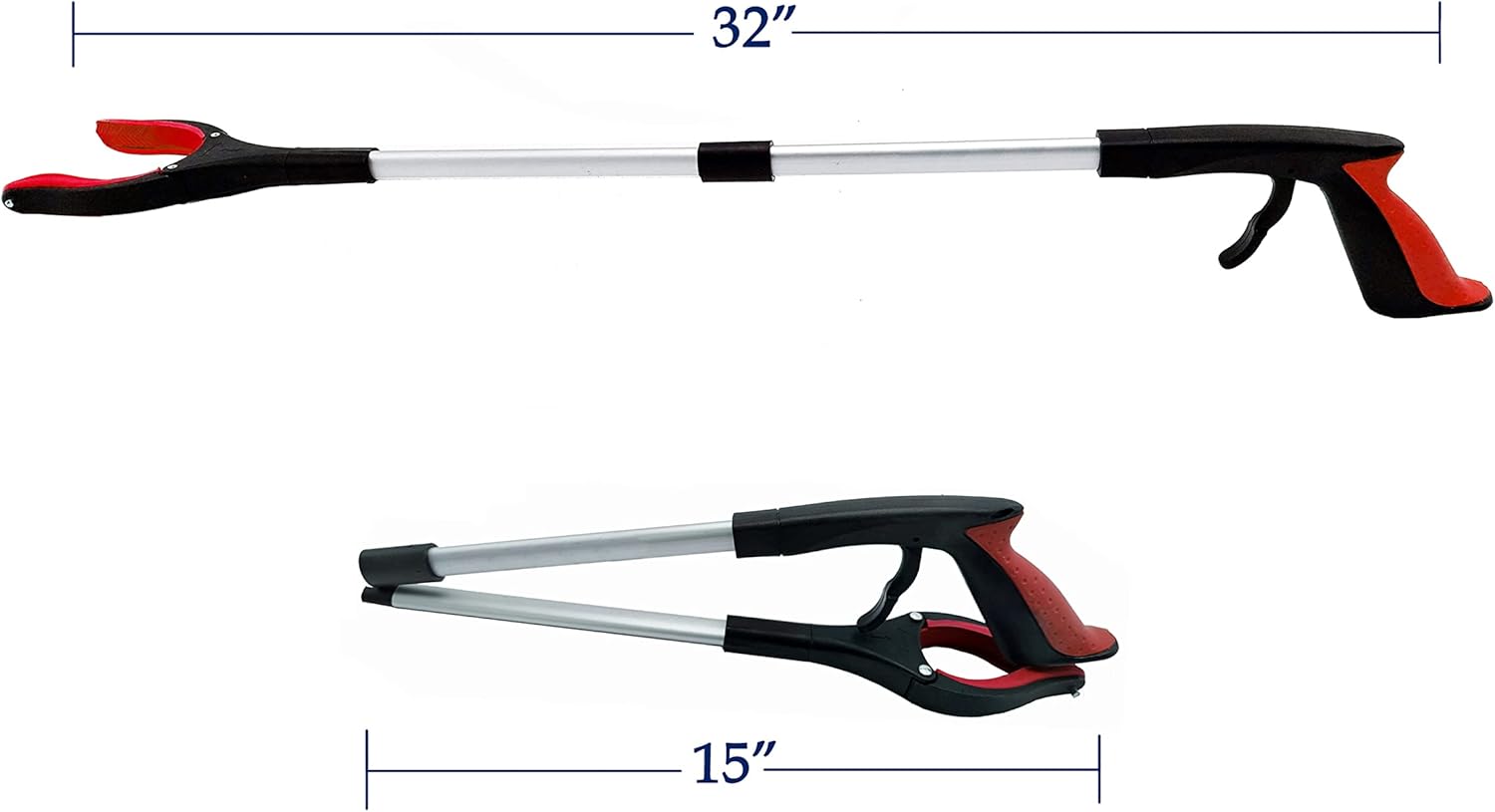 2-Pack Reacher Grabber Tool, Foldable Trash Picker Grabber, Trash Gripper, Garden Nabber, Litter Picker, Extended Grabber（Red/Red)