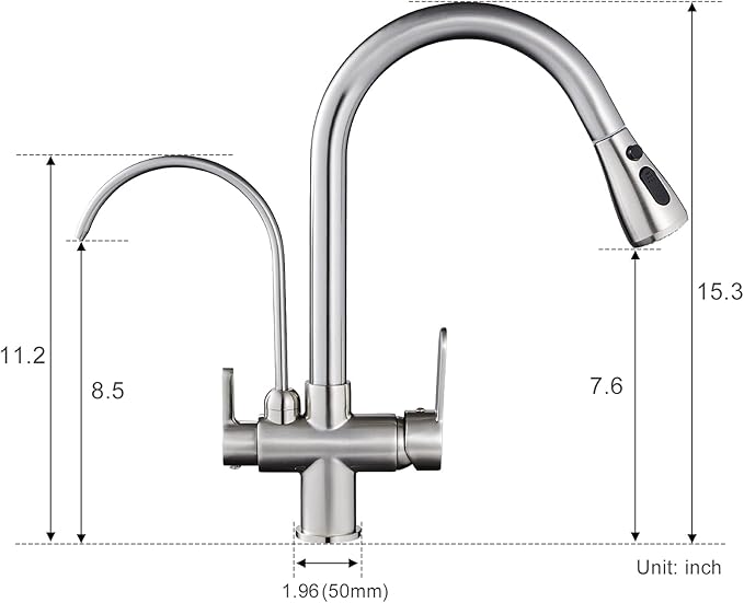 MENATT Filter Kitchen Faucet with Drinking Water Faucet, High Arc Pull Down 3-Way Kitchen Faucet, 3 in 1 Sink Cold and Hot Mixer Tap (Brushed Nickel)