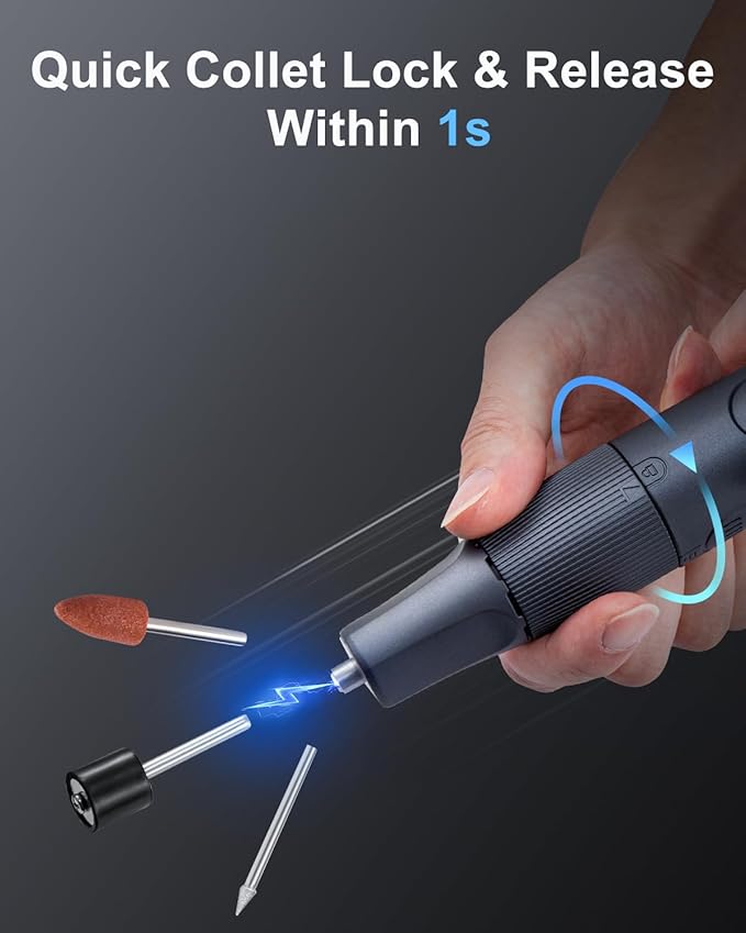 GROWNEER Mini Cordless Rotary Tool Kit, 8V Rechargeable Rotary Tool, 5 Speeds, 117 Pcs Multi-Purpose Power Brushless Rotary Tool with Lights for Polishing, Sanding, Drilling, Engraving, DIY, Pet Nails