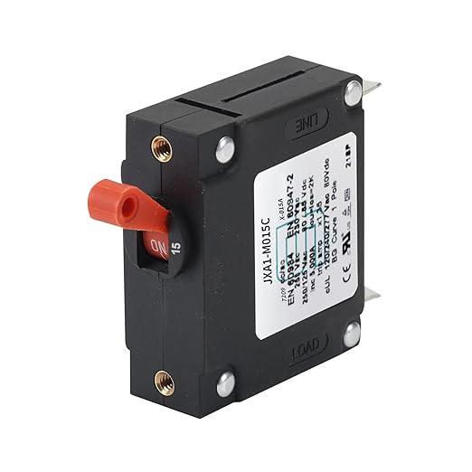 GLOSO J Type Toggle Hydraulic Magnetic Single Pole Circuit Breaker AC/DC Manual Reset Switch Yachts Campers Caravans Red Toggle, 15A, J1P