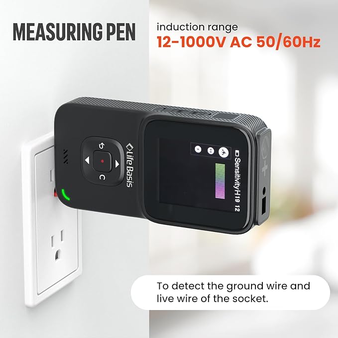 LifeBasis Stud Finder 5 in 1 Wall Scanner for Metal, Wood, Pipe, AC Wires, Measuring Tool for Length, Area, Volume, Stud Beam Detector USB Moisture Meter with Thermal Imager Screen and Alarm- Black