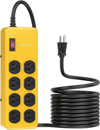Heavy Duty Power Strip,Industrial Heavy Metal Case Surge Protector,8 AC Outlets,15Amp,2700 Joules,Protected' Indicator,14 Gauge Cord (Yellow, 15FT Length)