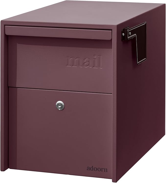 Adoorn Lockable Post Mount Mailbox |Large Malbec, Size 12 x 12 x 18.5 (HxWxD) Anti-Theft Locking Mailbox with 2 Keys, Modern Mailbox with Flag, Weatherproof Mailboxes for Outside