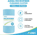 AIDEA Microfiber Cleaning Cloth Roll, Blue Shop Towels 55 Sheets Washable, Microfiber Towels for Cars, Blue Rags Reusable Paper Towel for Automotive, Workshop, House, Kitchen, Cleaning Supplies11×9"