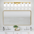 52inch Gold Bathroom Light Fixtures, Modern Bathroom Vanity Light with Milky White Glass Shade, Gold Wall Lamp Sconces for Mirror Bedroom, Living Room Hallway
