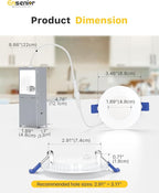 Ensenior 12 Pack 3 Inch LED Recessed Ceiling Light, Dimmable, 2700K-5000K 5CCT, 500LM 6W 120V, High Brightness Canless Wafer Downlight - ETL&FCC&IC