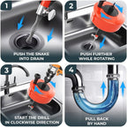 drain snake 2.0 [50 FT] - with drill attachment - Ideal plumbing snake for sink and drain unblocking - Solid drain auger for real DYIs! (50 FT - 1/4 inch)