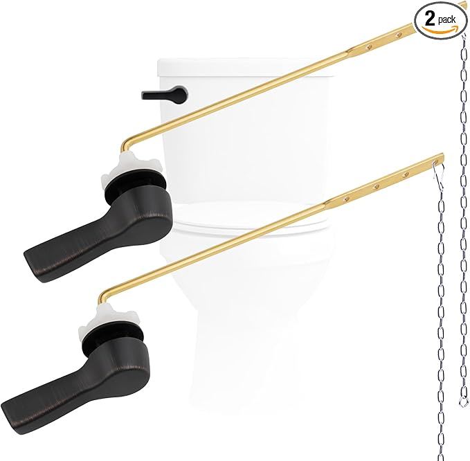 Hygie Rinse 2PCS Metal Toilet Handle Lever Flush Replacement, Universal Front Mount Toilet Handle with Stainless Steel Flapper Chains, Toilet Repair Kit, Oil Rubbed Bronze