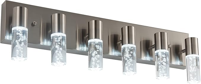 Bathroom Vanity 6 Light Fixture Modern Over Mirror Lighting with Bubble Light Shades and LED White Light 6000K Perfect Bathroom Lighting Fixtures Over Mirror for Your Home………
