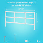 Fixed Window Safety Guard 14”x 38” Adjustable Width Prevents Accidental Falls, Non-Egress, Tamper Resistant Screws Included, White, Single Pack