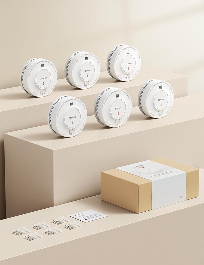 X-Sense Wireless Interconnected Battery Powered Smoke Detector Fire Alarm with Over 820 ft Transmission Range, SD19-W, Pack of 6