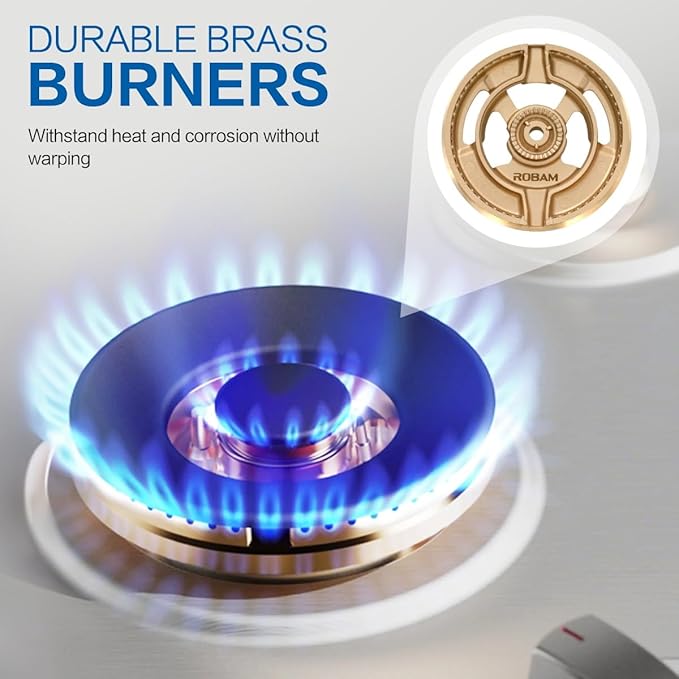 ROBAM G513 Gas Cooktop 30", Premium 5-Burner Design with 20,000 BTU Turbo Heat Wok Burner, Seamless Stainless Steel Finish, Brass Burners, Dual Fuel for Modern Kitchens