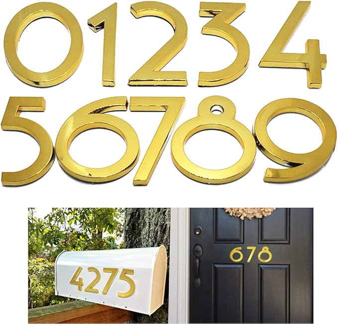 Diggoo 10 Pack Mailbox Numbers 0-9, 2 Inch High, Door Address Numbers Stickers for Apartment, House, Room, Office, Cars, Trucks, Gold Plating Process Number Sign