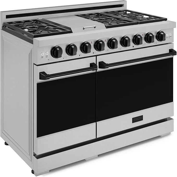 Gordon Ramsay by THOR Kitchen 48 Inch Professional Gas Range with Double Oven in Stainless Steel/Black