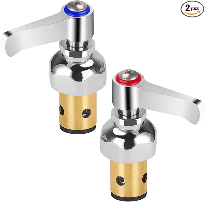 Hot & Cold Side Spindle Assembly for T&S Brass Faucet Handle Stem Assembly Fit for Eterna Valve Replace 002713-40 002714-40 (1 Pair Red & Blue)
