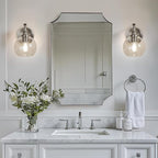 ANDY STAR Brushed Nickel Bathroom Light Fixtures, 1-Light Vanity Lights, Modern Bathroom Wall Sconces Lighting with Globe Clear Glass Shade Up or Down Wall Mounted for Kitchen, Living Room, Hallway