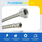 (2pcs 12 inch) PLUMBINGMASTER Toilet Water Supply Line,3/8" Comp x 7/8" BC Braided Stainless Steel Toilet Supply Line,Toilet Connector Hose with Anti-Leaking Brass Nut