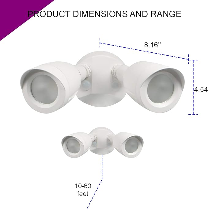 Ciata Flood Lights Outdoor, 20-Watt LED Bullet Head Security Flood Lights, Dual Head, RoHS and FCC Complaint, IP65 Rated, 1900 Lumens, 2KV Surge Protection, Die-Cast Aluminum in White Finish – 4000K