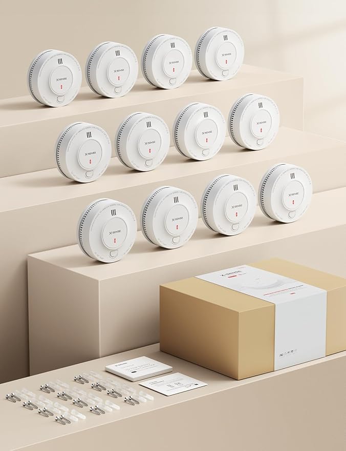 X-Sense Wireless Interconnected Smoke Detector Fire Alarm with Over 820 ft Transmission Range, SD19-W, Pack of 12
