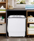 Clothes Washing Machines,SAFEPLUS Compact Mini Twin Tub Versatile Washer Machine with 8 lbs Washing &5 lbs Spin Dryer Load Capacity Gravity Drain Pump and Drain Hose for Apartment