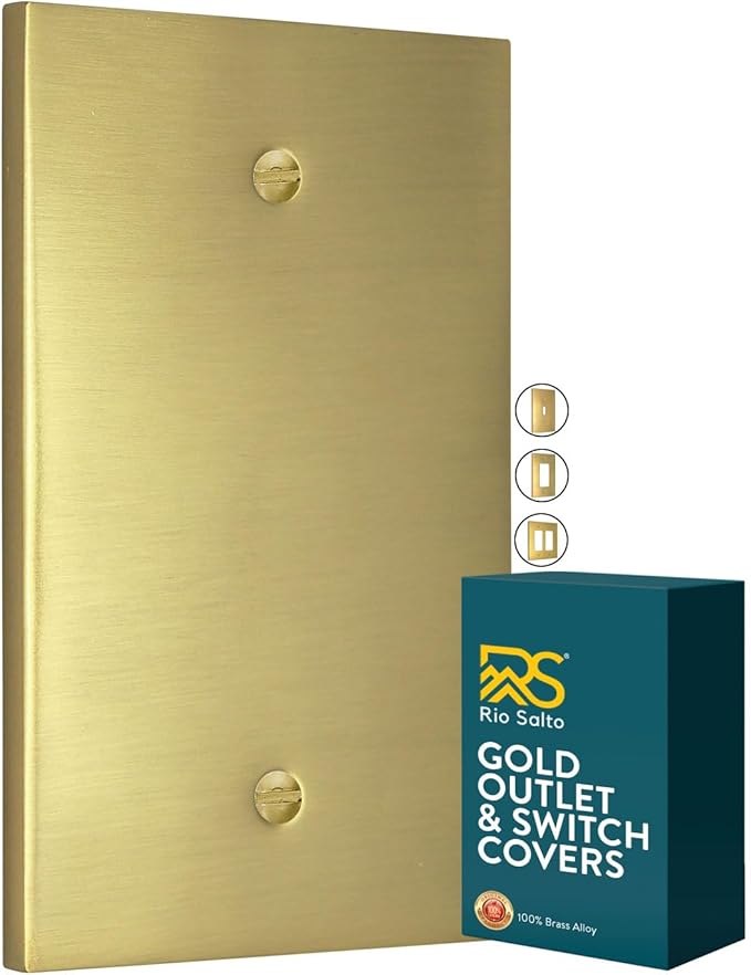 Rio Salto Modern Edge Metal Brass Gold Blank Wall Plate Blank Outlet Cover Cover for Unused Outlets Wall Switch 1-Gang Covers Child Safe Device Outlet Safety - Midsize 1 Gang