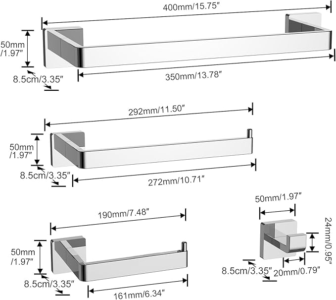 Toilet Paper Holder Collision Avoidance Towel Racks for Bathroom Thickened Material 304 Stainless Steel Towel Rack 10-Piece Towel Bar Polished Chrome Bathroom Hardware Set Will Not Rust
