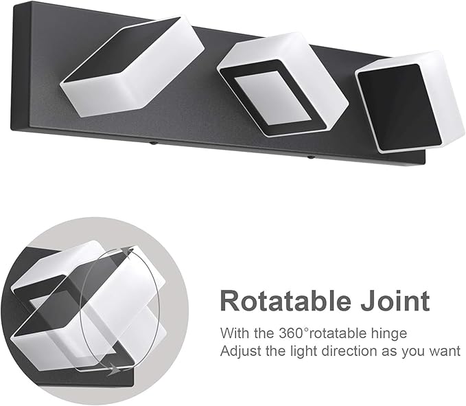 Ralbay 5 Color Temperature Modern LED Black Bathroom Vanity Lights Dimmable Acrylic Modern Black Bathroom Wall Lighting Fixtures 3 Lights