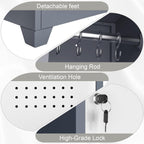 Storage Cabinet,Slim Broom Closet Storage Cabinets with Lockable Doors,Narrow Utility Cabinets with Hanging Rod,Tall Broom Closet for Laundry,Home Office,Grey-White