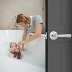 Orger 1 Pack Satin Nickel Privacy Door Lever Interior Door Handle with Lock, Keyless Bed Bath Door Handle Round Door Lever Reversible for Left & Right, Modern Privacy Door Lock Stainless Steel