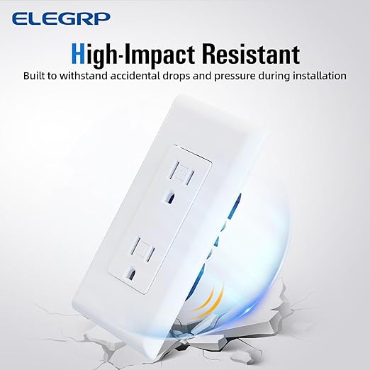 ELEGRP Decorator Wall Receptacle Outlet, Tamper Resistant 15A 125V Standard Electrical Wall Outlet, Residential Grade, Self-grounding, with Screwless Wall Plate, UL (10 Pack, Glossy White)