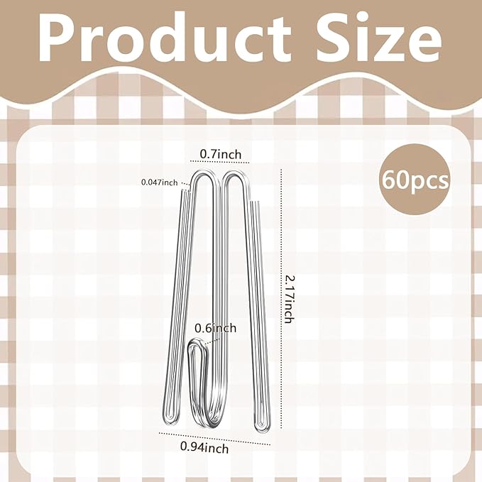 60 pcs Curtain Pleat Hooks, W Shape Pinch Pleat Hooks Clips, Stainless Curtain Drapery Hooks Pins