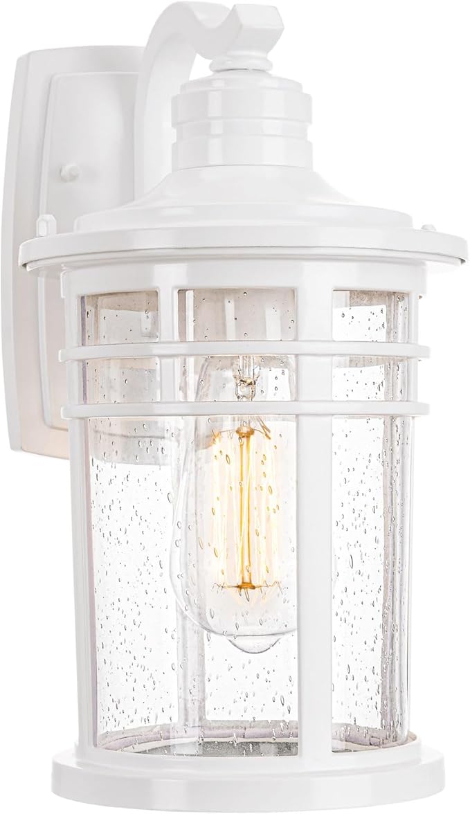 Darkaway Outdoor Porch Lights Wall Mount, Outdoor Light Fixtures Sconces Wall Lighting with Seeded Glass Waterproof Exterior Lights for Patio Yard House Hallway Doorway Garage(1 Pack, White)